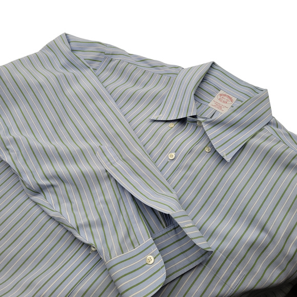 Brooks Brothers Blue, Green‎ and White Striped Button Down Shirt Size 16.5 - Picture 1 of 4